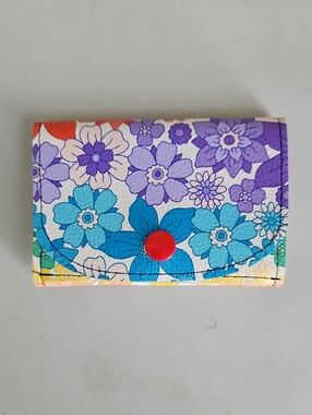 Floral Fold-Over Card Wallet with Red Snap